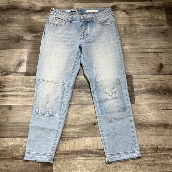 Pilcro And The Letterpress Hyphen Patched Straight Leg Jeans Blue Women’s Sz 27 - Picture 1 of 12
